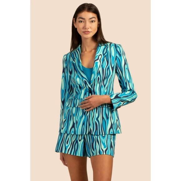 💕TRINA TURK💕 Pistache Blazer ~ Blue WIllow Ottoman Ceramic Print 6 NWT - Picture 2 of 16